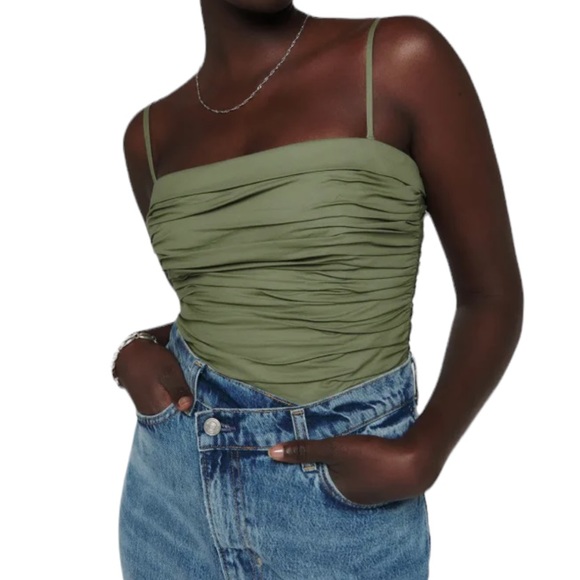 Reformation Tops - Reformation Orion Organic Cotton Corset Gathered Top Olive Sage Green Size 8 NWT